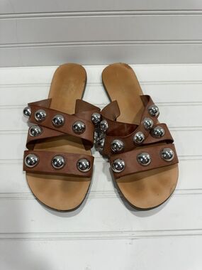 Marc Fisher Bryte II Tan/Silver Studded Slide Sandals Size 9.5